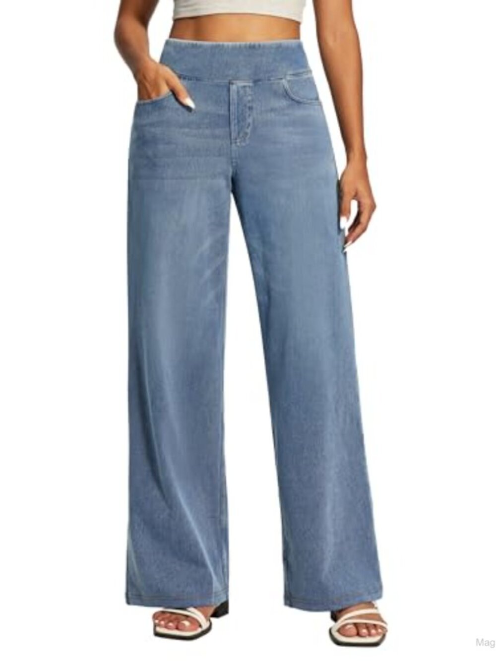 Women's High Waisted Pull On Wide Leg Stretch Jeans Denim Pants